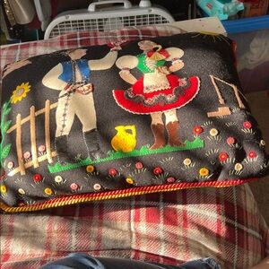 Colorful Folk Art Pillow with Figures